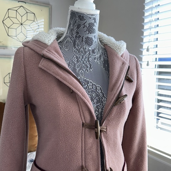 Y2K Paul Frank Sherpa Lined, Mauve Fleece jacket with zipper and wooden button - Picture 3 of 14